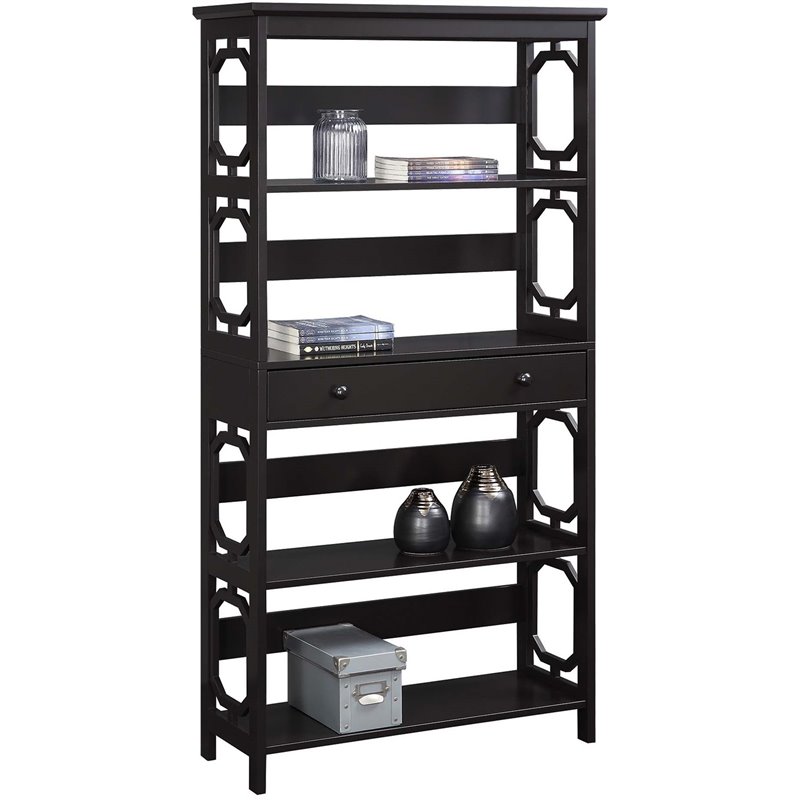 Pemberly Row Modern 5-Tier Bookcase with Drawer in Espresso Wood