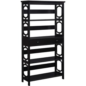 Pemberly Row Modern 5-Tier Bookcase with Drawer in Black Wood