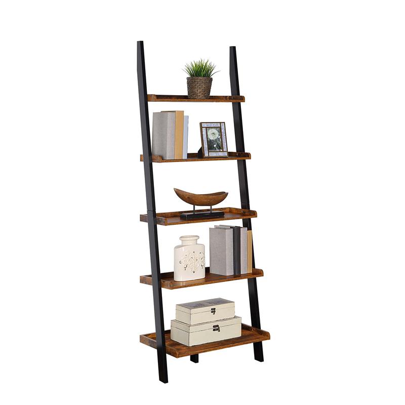 Pemberly Row Contemporary Bookshelf Ladder in Nutmeg Wood Finish