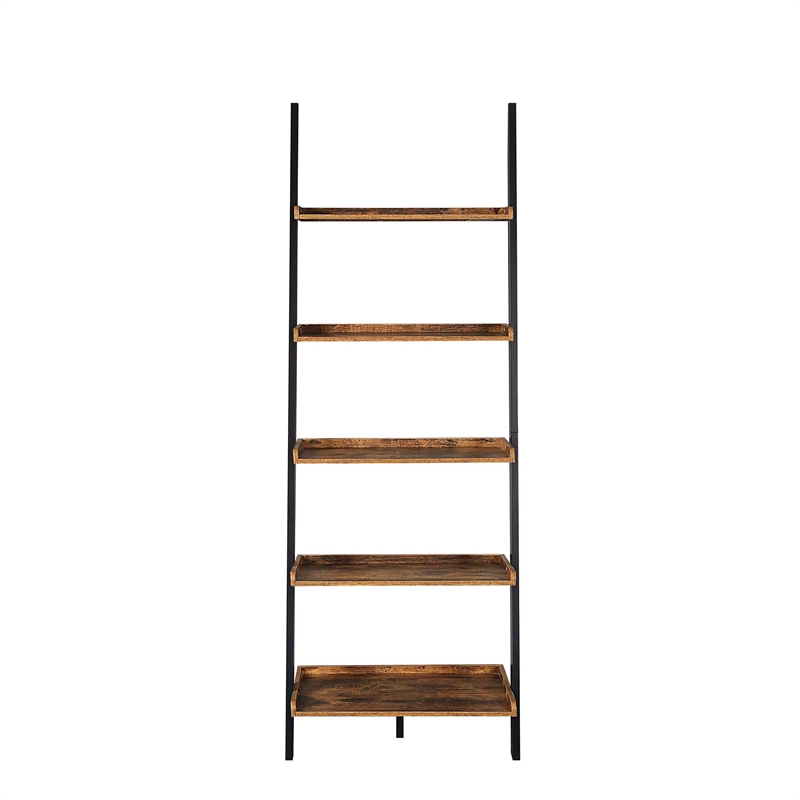 Pemberly Row Contemporary Bookshelf Ladder in Nutmeg Wood Finish