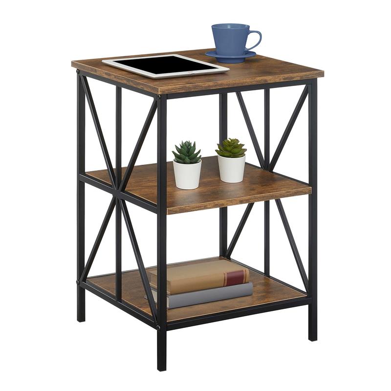 Pemberly Row Modern End Table with Shelves in Nutmeg Wood Finish