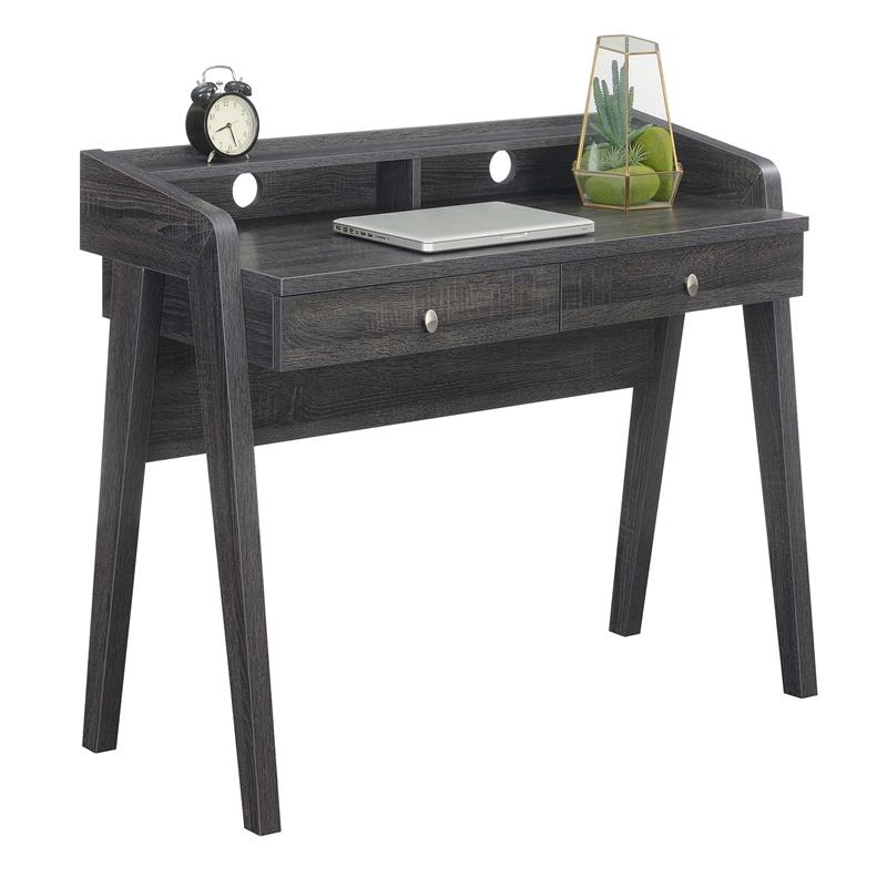 Pemberly Row Deluxe Two-Drawer Desk with Shelf in Gray Wood Finish