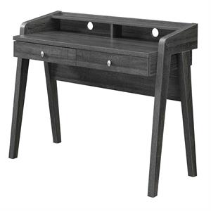 Pemberly Row Deluxe Two-Drawer Desk with Shelf in Gray Wood Finish