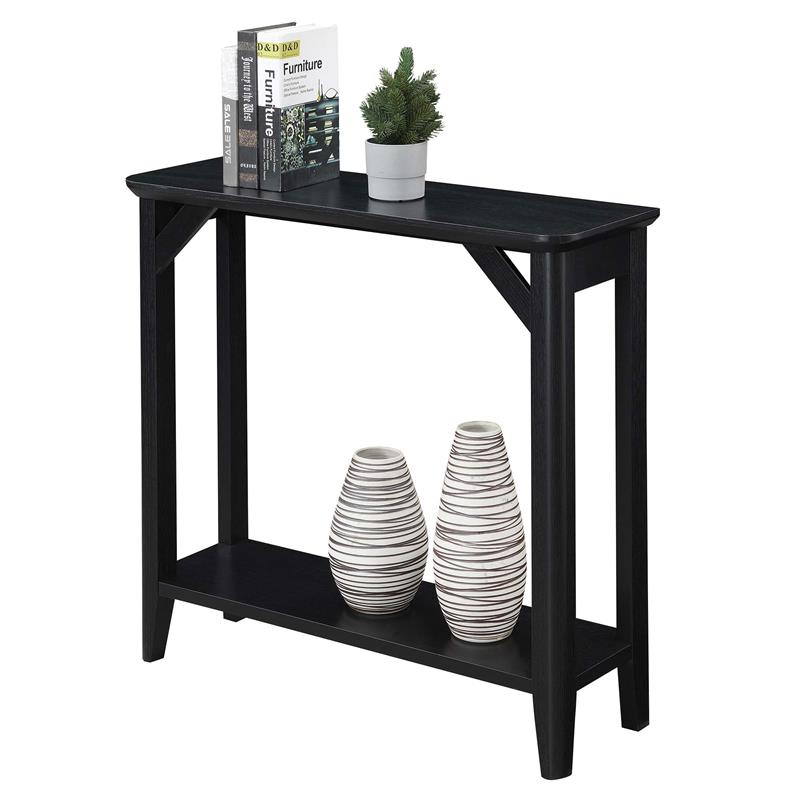 Pemberly Row Modern Hall Table with Shelf in Black Wood Finish