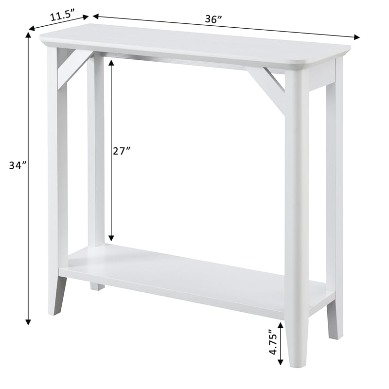 Pemberly Row Modern Hall Table with Shelf in White Wood Finish