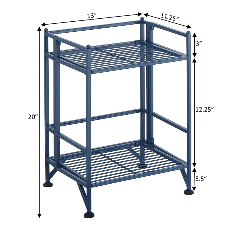 Pemberly Row Two-Tier Folding Metal Shelf in Cobalt Blue Metal Finish