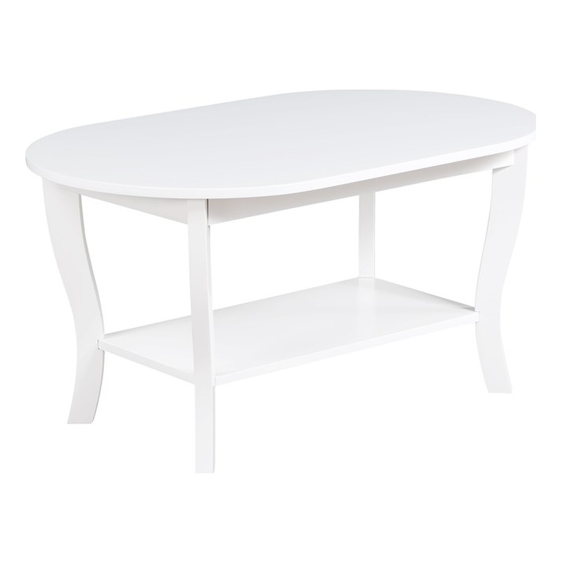 Pemberly Row Oval Coffee Table with Shelf in White Wood Finish