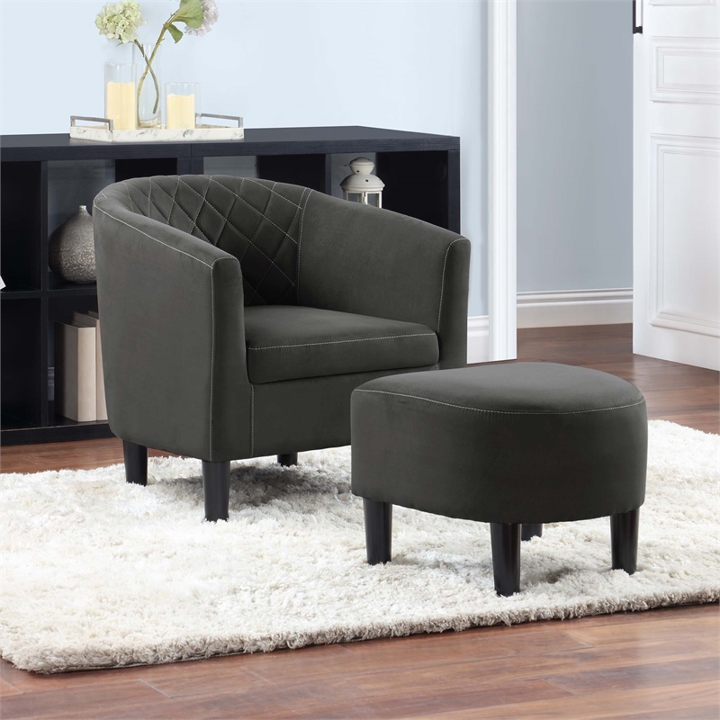 Pemberley Row Upholstered Gray Accent Chair with Ottoman Barrel Diamond Pattern 27.75