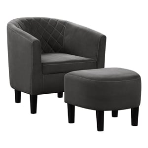 Pemberley Row Upholstered Gray Accent Chair with Ottoman Barrel Diamond Pattern 27.75&quot Unassembled