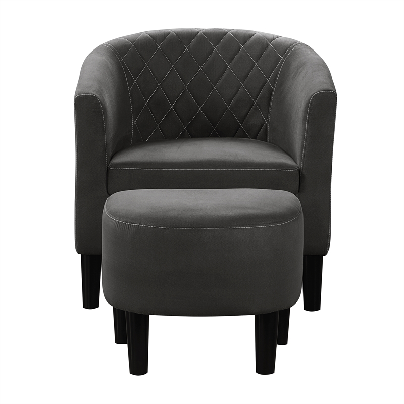 Pemberley Row Upholstered Gray Accent Chair with Ottoman Barrel Diamond Pattern 27.75