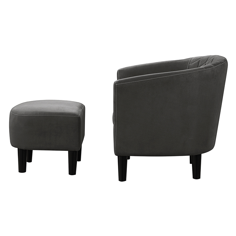 Pemberley Row Upholstered Gray Accent Chair with Ottoman Barrel Diamond Pattern 27.75