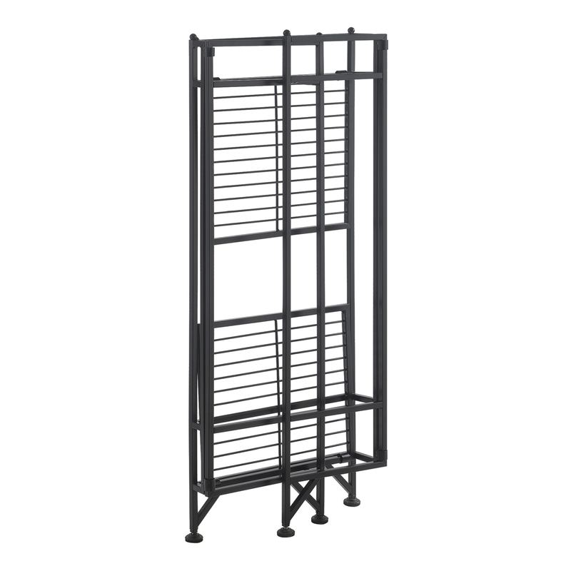 Pemberly Row Contemporary Two-Tier Tall Folding Black Metal Stand