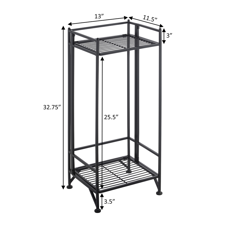 Pemberly Row Contemporary Two-Tier Tall Folding Black Metal Stand