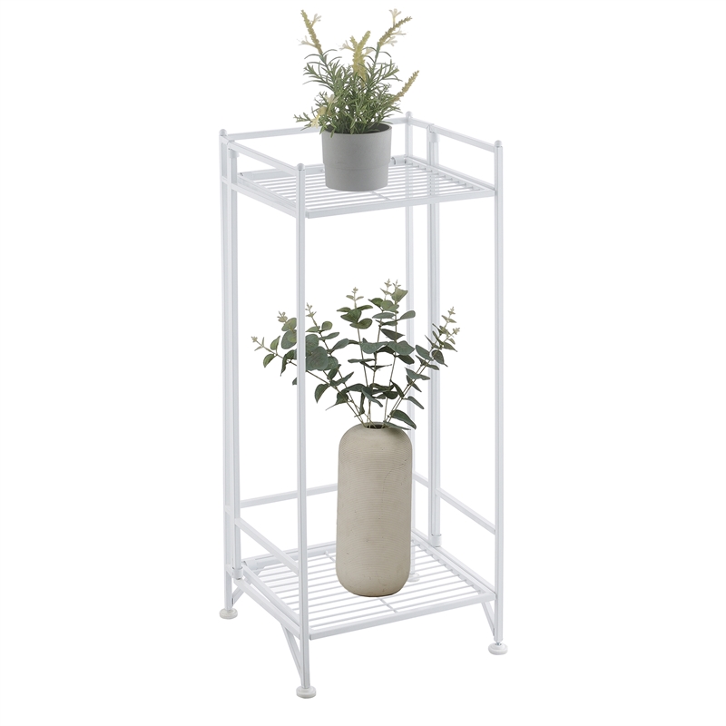 Pemberly Row Contemporary Two-Tier Tall Folding White Metal Stand