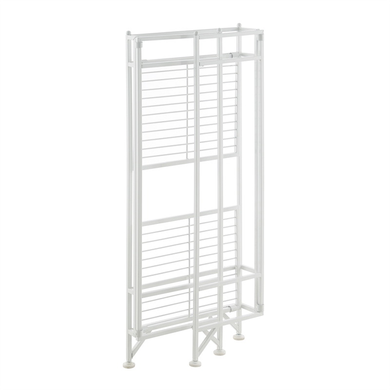 Pemberly Row Contemporary Two-Tier Tall Folding White Metal Stand
