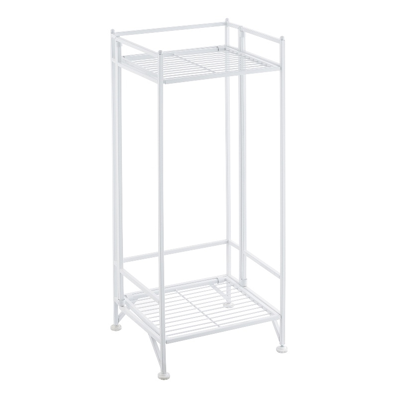 Pemberly Row Contemporary Two-Tier Tall Folding White Metal Stand