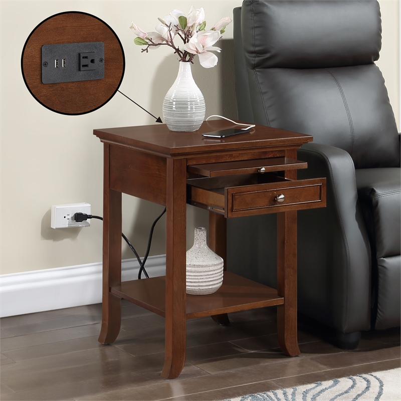 Pemberly Row End Table with Charging Station in Espresso Wood Finish