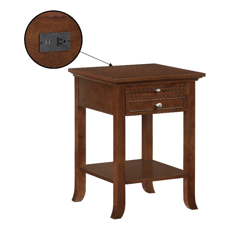 Pemberly Row End Table with Charging Station in Espresso Wood Finish