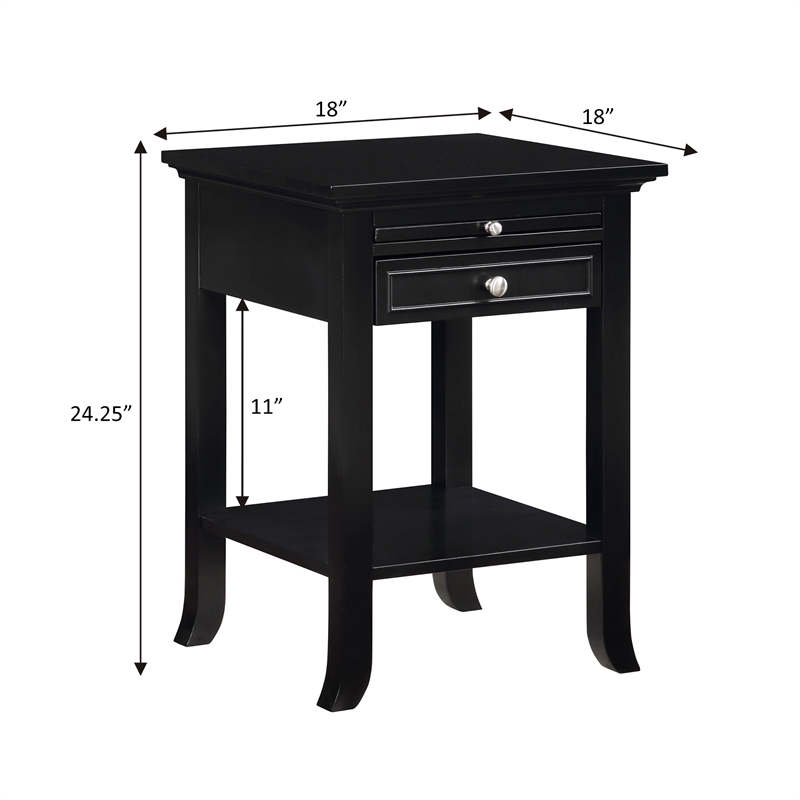 Pemberly Row End Table with Charging Station in Black Wood Finish