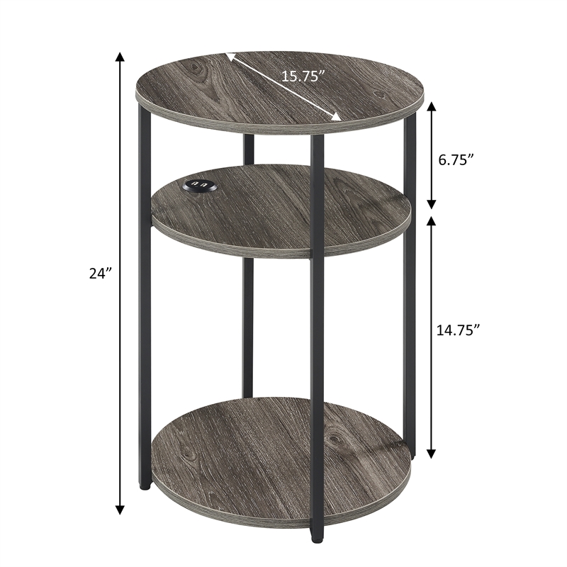 Pemberly Row Three-Tier End Table with USB Ports in Gray Wood Finish