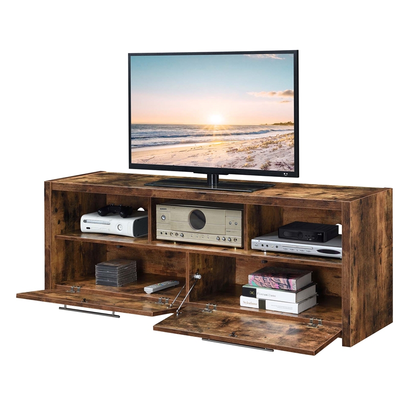 Pemberly Row 60-inch TV Stand with Cabinets and Shelves in Nutmeg Wood
