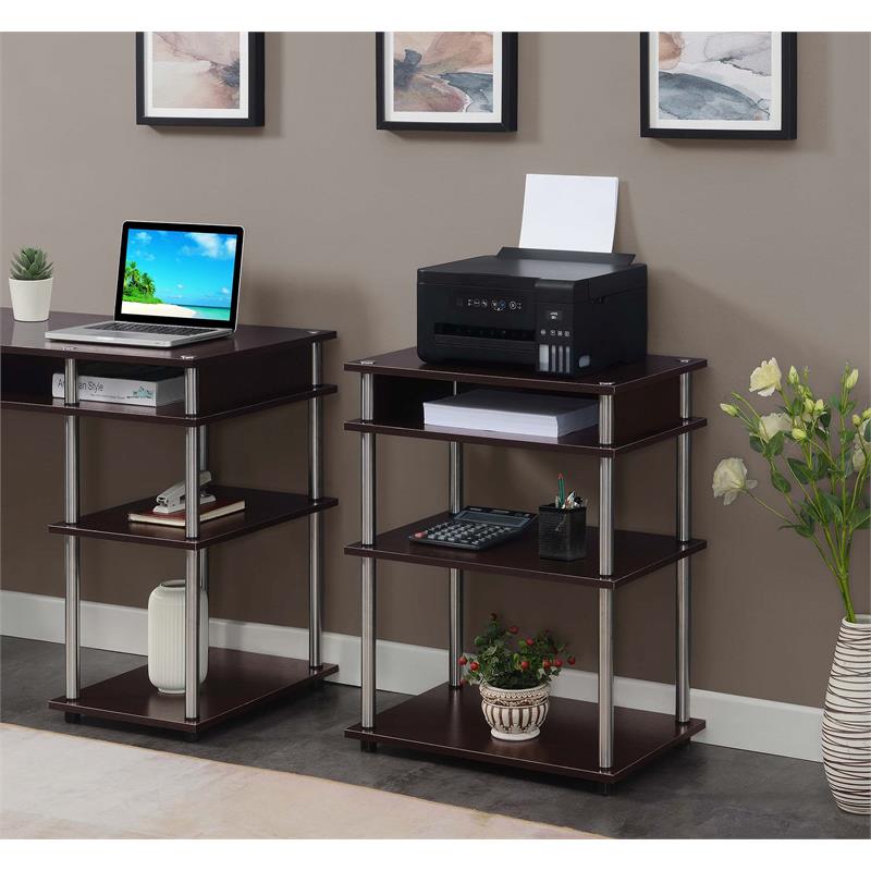 Pemberly Row No-Tools Printer Stand with Shelves in Espresso Wood Finish