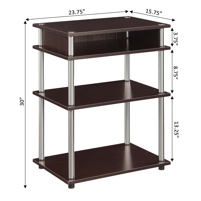 Pemberly Row No-Tools Printer Stand with Shelves in Espresso Wood Finish