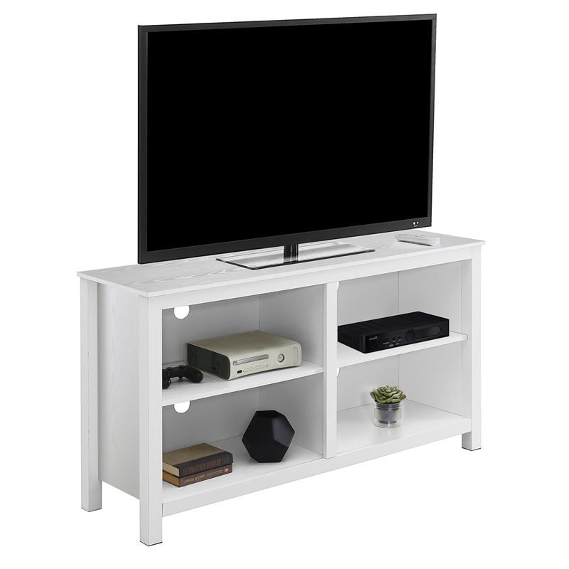 Pemberly Row TV Stand with Shelves for TVs up to 65 Inches in White Wood