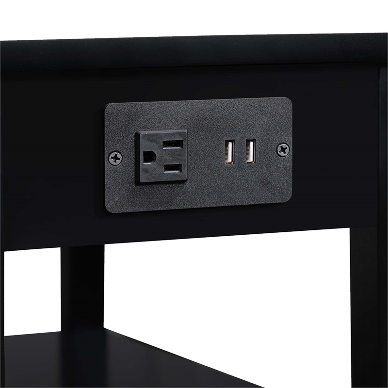Pemberly Row One-Drawer End Table w/Charging Station in Black Wood Finish