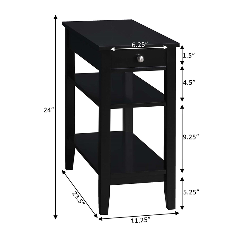Pemberly Row One-Drawer End Table w/Charging Station in Black Wood Finish