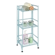 Pemberly Row Three-Tier Folding Metal Shelf with Seafoam Blue Metal Frame
