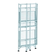 Pemberly Row Three-Tier Folding Metal Shelf with Seafoam Blue Metal Frame