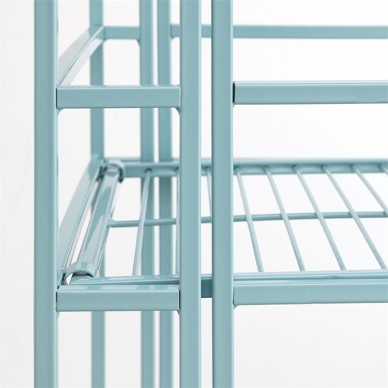 Pemberly Row Three-Tier Folding Metal Shelf with Seafoam Blue Metal Frame