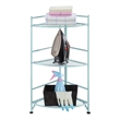 Pemberly Row Three-Tier Folding Metal Corner Shelf with Seafoam Blue Metal Frame