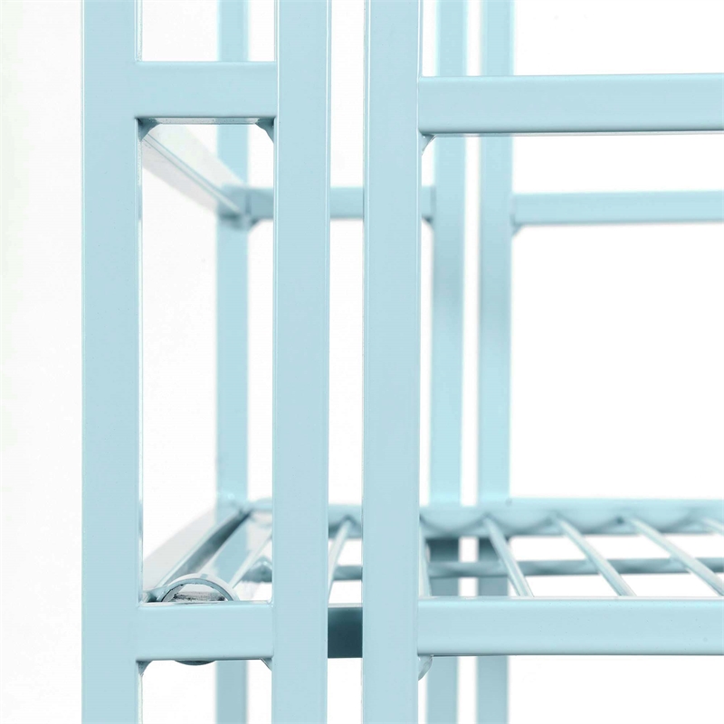 Pemberly Row Three-Tier Folding Metal Corner Shelf with Seafoam Blue Metal Frame