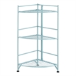 Pemberly Row Three-Tier Folding Metal Corner Shelf with Seafoam Blue Metal Frame