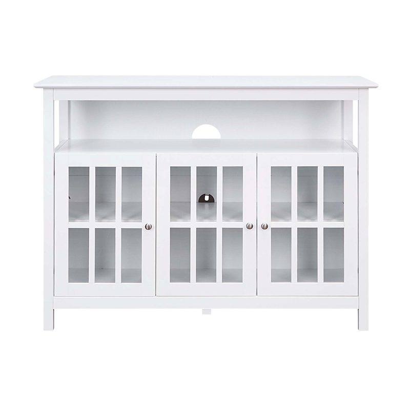 Pemberly Row Deluxe 48-inch TV Stand with Storage Cabinets & Shelf in White Wood
