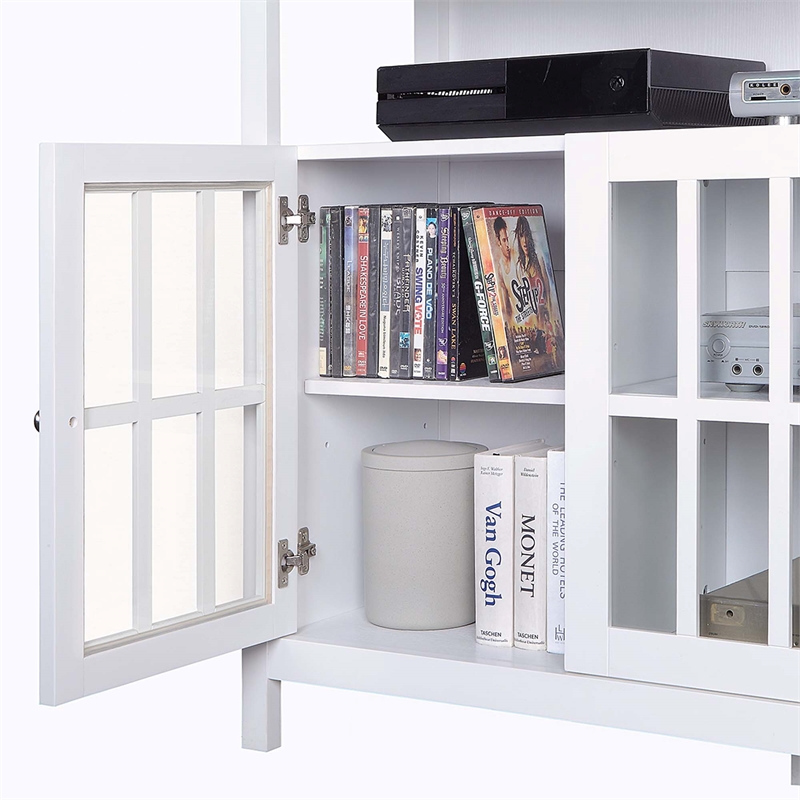 Pemberly Row Deluxe 48-inch TV Stand with Storage Cabinets & Shelf in White Wood