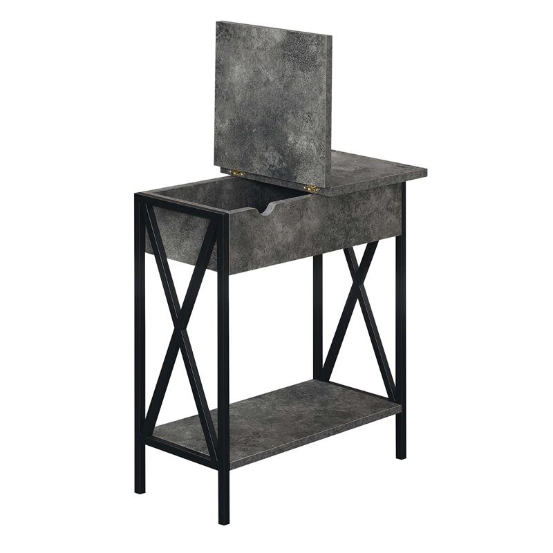 Pemberly Row Flip Top End Table w/ Charging Station - Weathered Gray Wood Finish