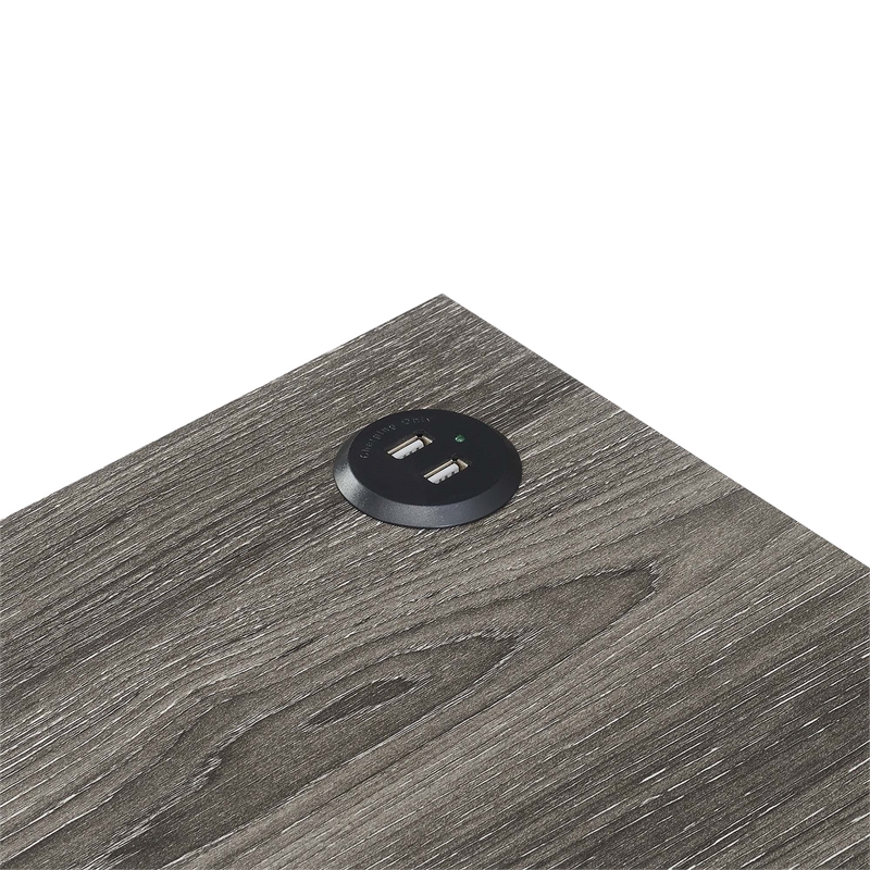 Pemberly Row Chairside End Table w/Charging Station and Shelf in Gray Wood