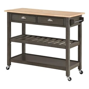 Pemberly Row Three-Tier Butcher Block Kitchen Cart w/ Drawers in Gray Wood
