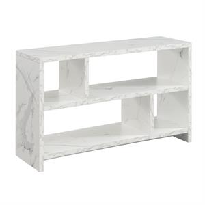 Pemberly Row TV Stand Console with Shelves in White Faux Marble Wood Finish