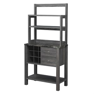Pemberly Row Serving Bar in Faux Black Marble and Weathered Gray Wood Finish