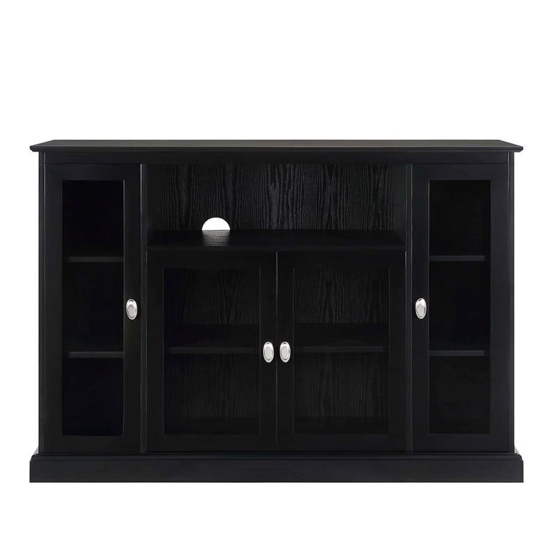 Pemberley Row Solid Pine Black TV Stand Rectangular Tempered Glass 52