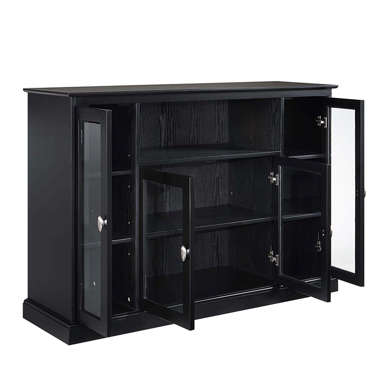 Pemberley Row Solid Pine Black TV Stand Rectangular Tempered Glass 52
