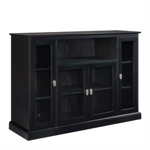 Pemberley Row Solid Pine Black TV Stand Rectangular Tempered Glass 52&quot x 15.75&quot x 36&quot Unassembled