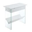 Pemberly Row Electric Flip Top End Table in White Wood Finish and Clear Glass