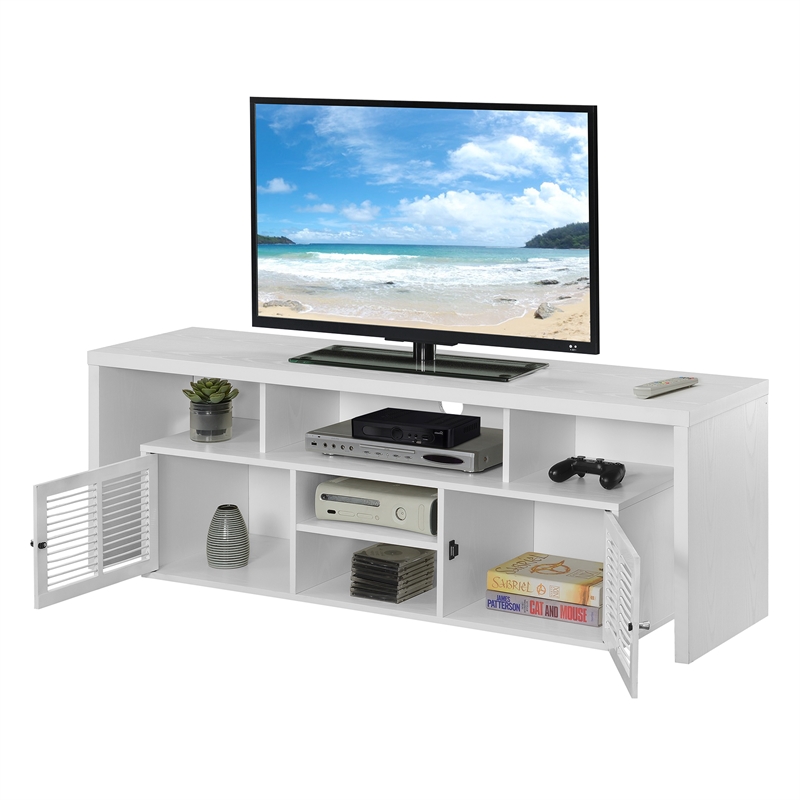 Pemberly Row 60-inch TV Stand with Storage Cabinets and Shelves in White Wood