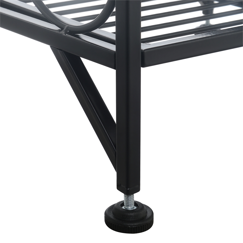 Pemberly Row Three-Tier Folding Metal Shelf with Scroll Design in Black Metal