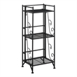 Pemberly Row Three-Tier Folding Metal Shelf with Scroll Design in Black Metal